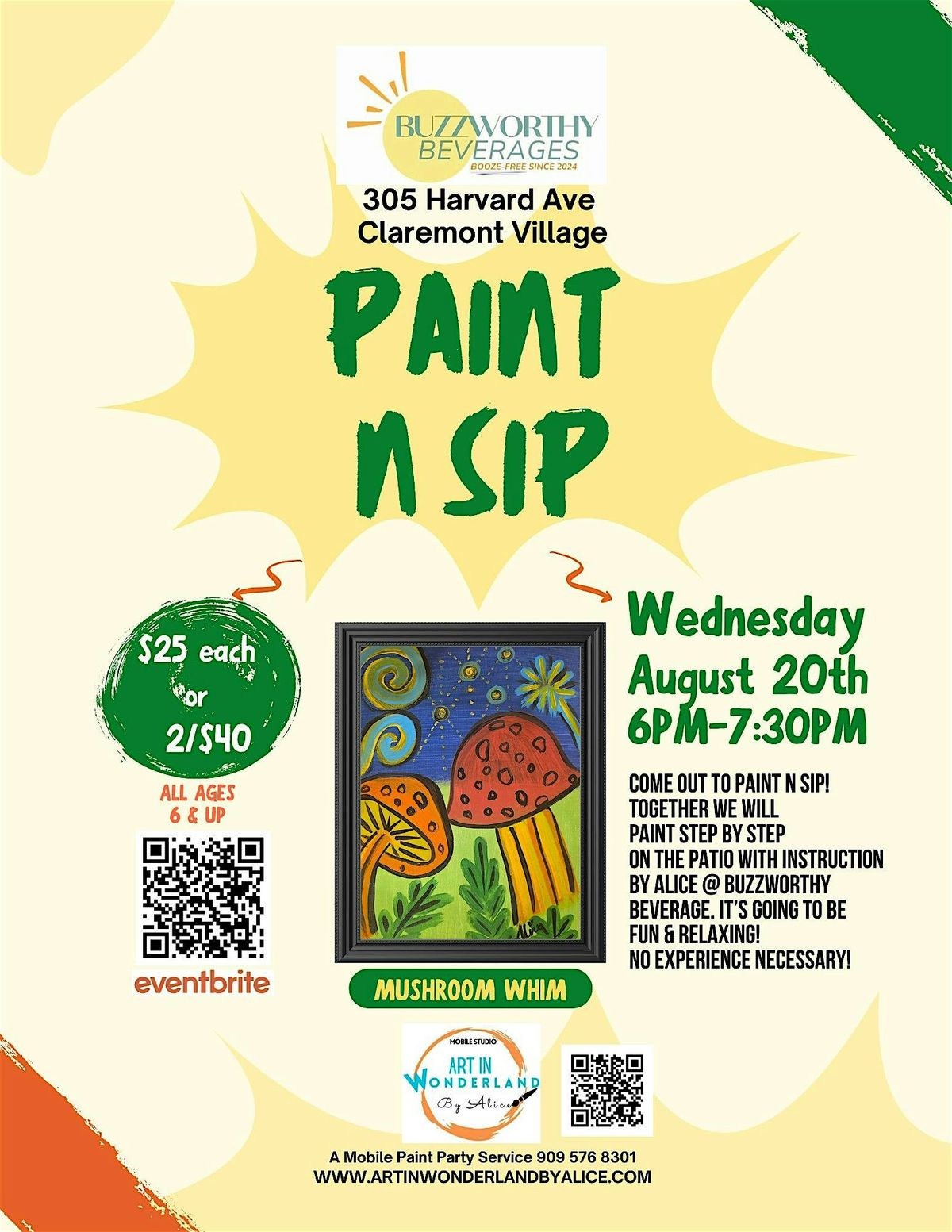 Paint n Sip Buzzworthy Beverage Claremont WEDNESDAY NIGHT!, 20 August | Event in Claremont | AllEvents