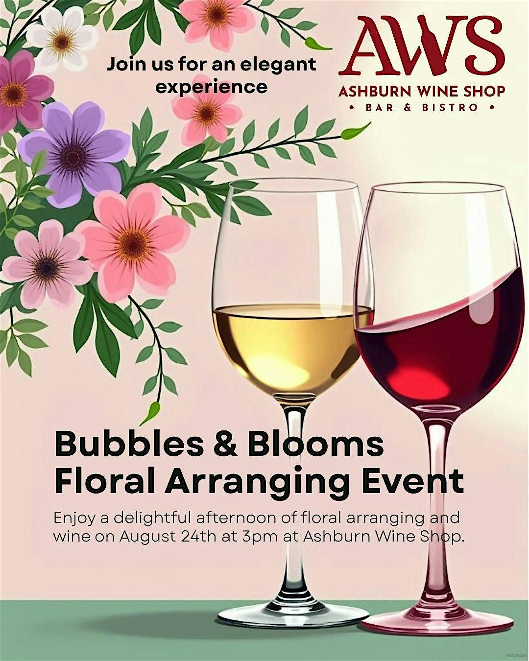 Bubbles & Blooms Flower Arranging Class, 24 August | Event in Ashburn | AllEvents