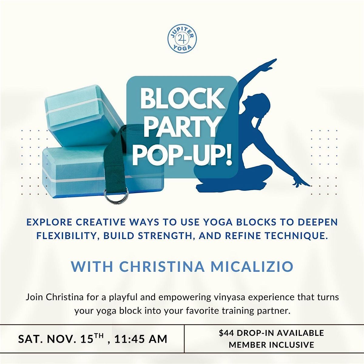 Yoga Block Party Pop-Up Class with Christina Micalizio, 15 November | Event in Newport Beach | AllEvents