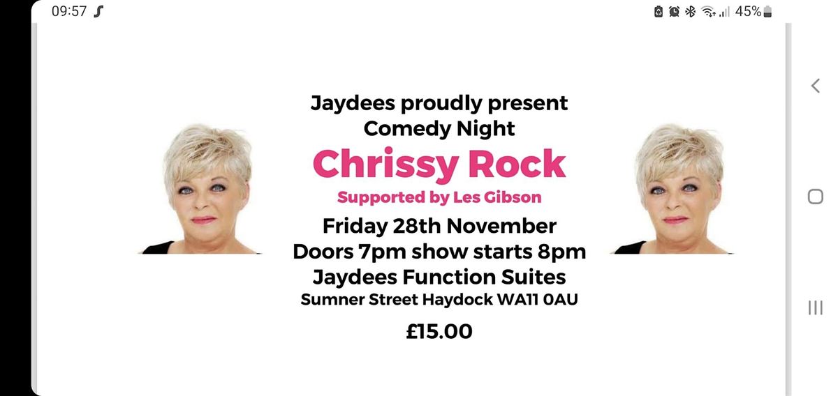 COMEDY NIGHT WITH CHRISSY ROCK, FROM BENIDORM TO HAYDOCK, 28 November | Event in Haydock | AllEvents