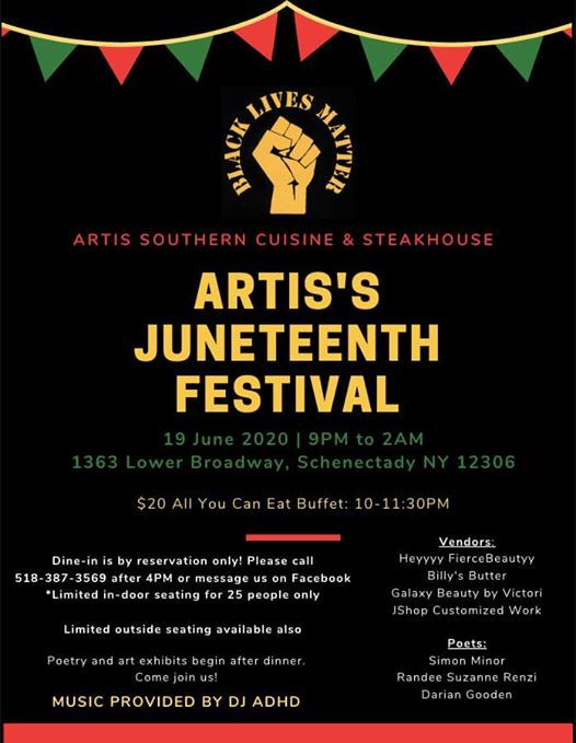 Artis Juneteenth Festival At Artis Southern Cuisine Steakhouse Schenectady