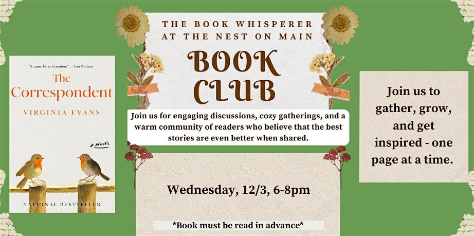 Nest Book Club Discussion: The Correspondent by Virginia Evans, 3 December | Event in Northport | AllEvents