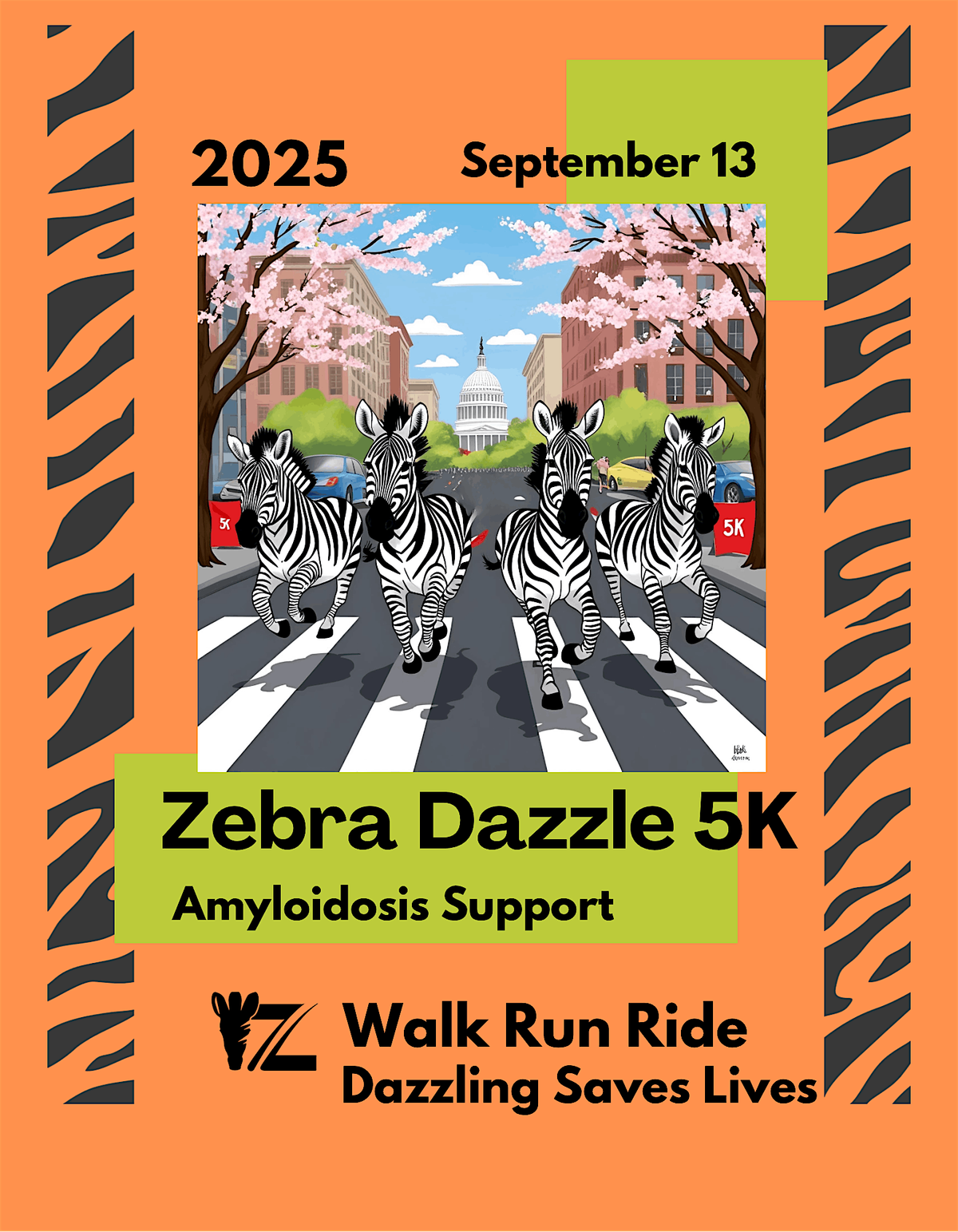 Zebra Dazzle 5k Walk/Run or 100 Mile -30 Day Bike Challenge, 13 September | Event in Washington | AllEvents
