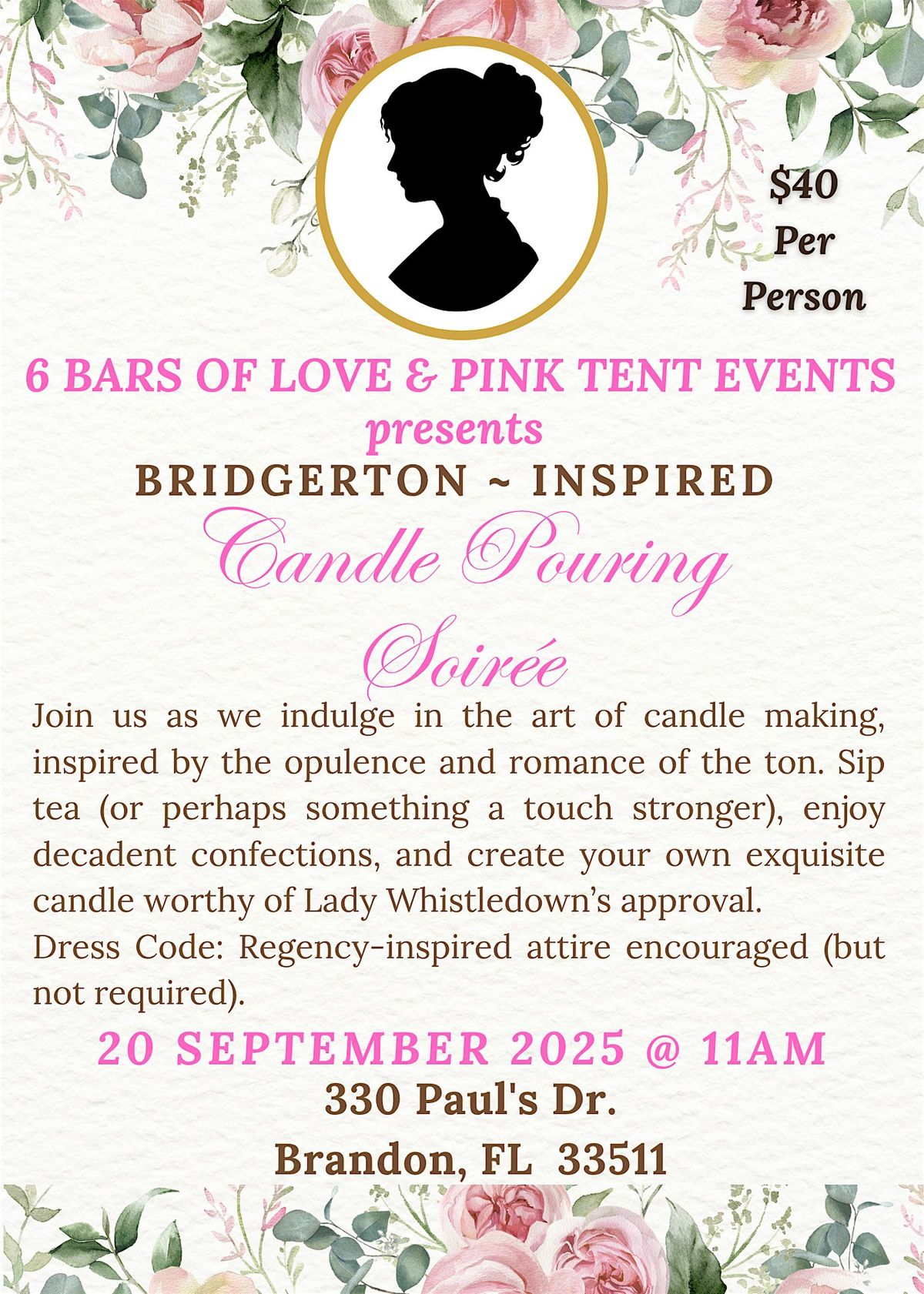 Bridgerton  -  Inspired  Candle Pouring Soiree, 20 September | Event in Brandon | AllEvents