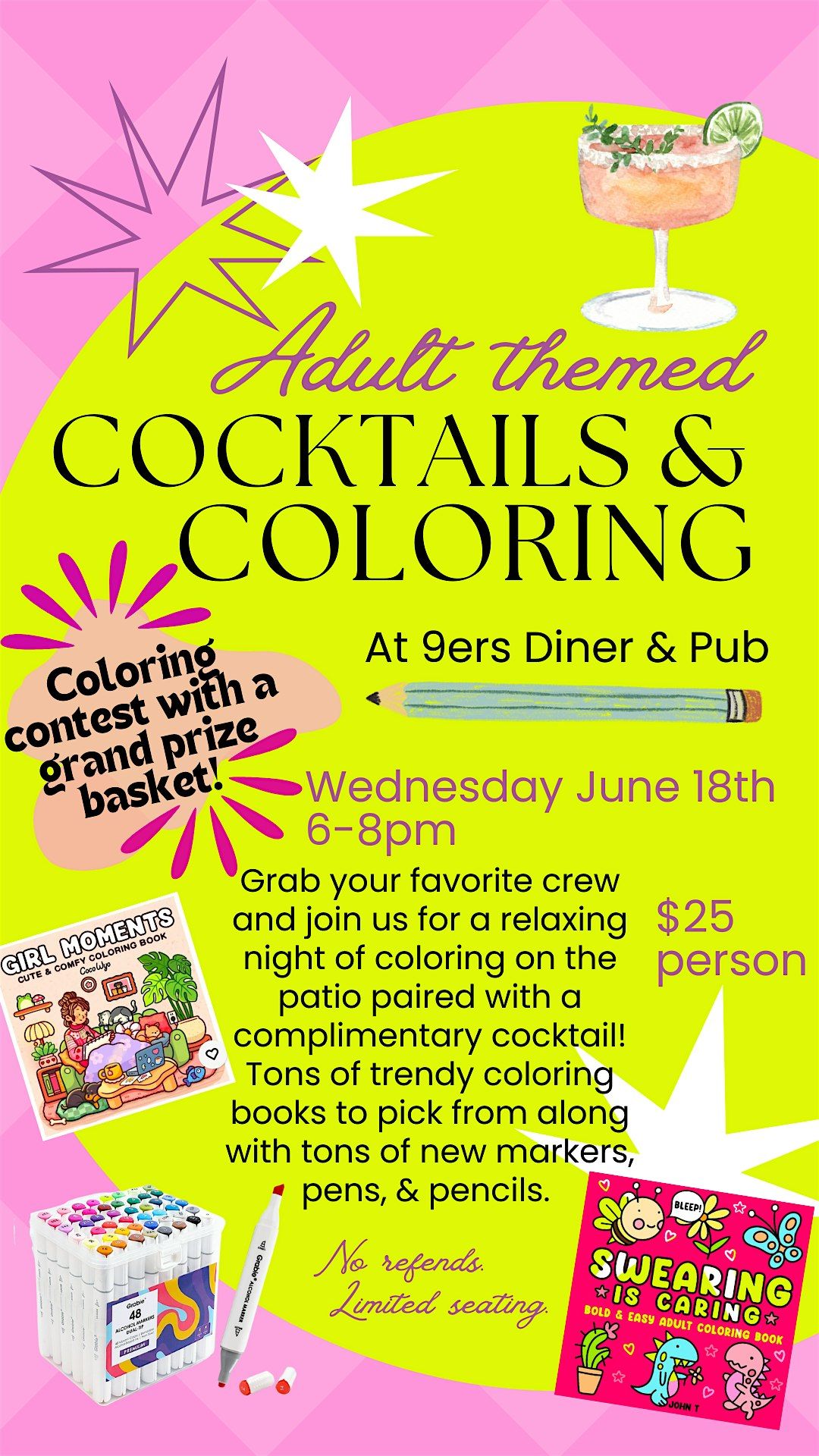 Cocktails & Coloring At 9ers Diner, 18 June | Event in Brunswick | AllEvents