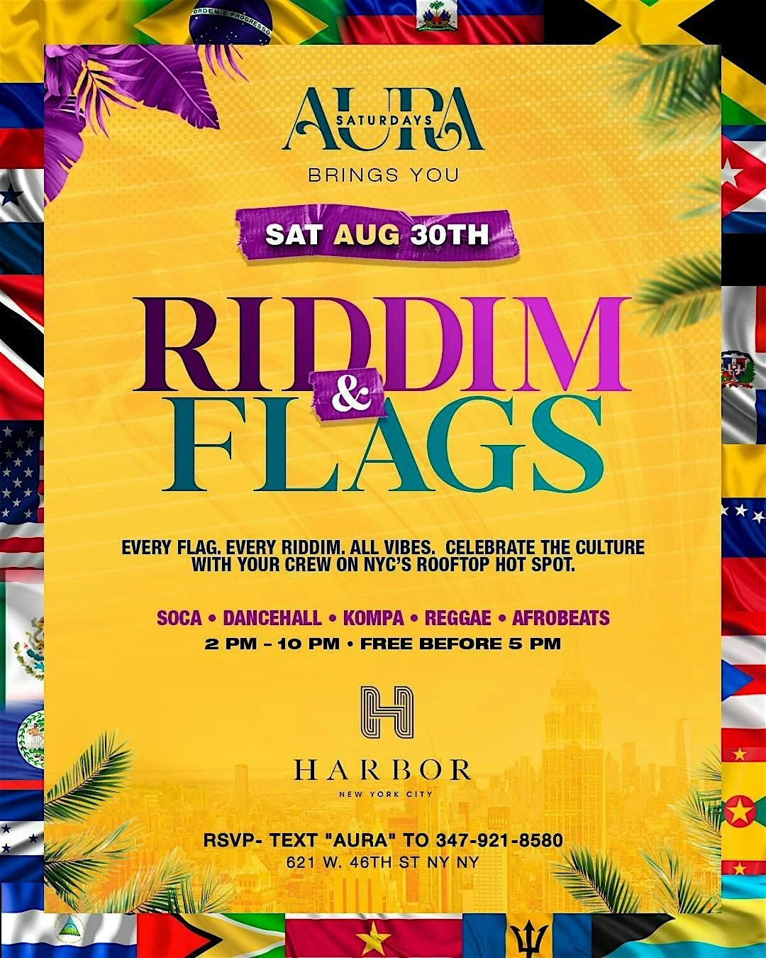 Labor Day Weekend Rooftop Brunch & Day Party @ Harbor NYC| Riddim & Flags, 30 August | Event in New York