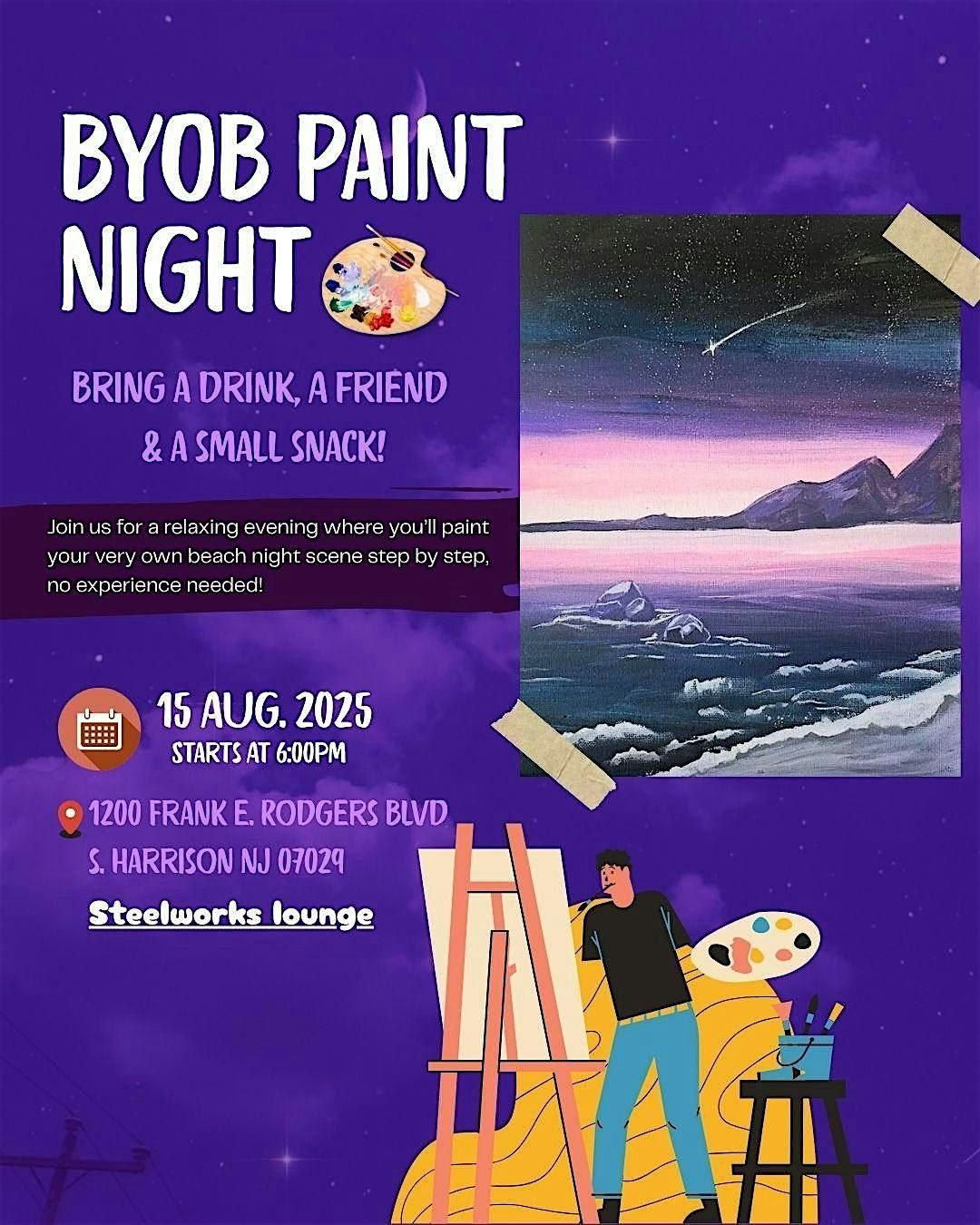 BYOB Paint Night-Create Your own Moonlit Escape!, 15 August | Event in Harrison | AllEvents