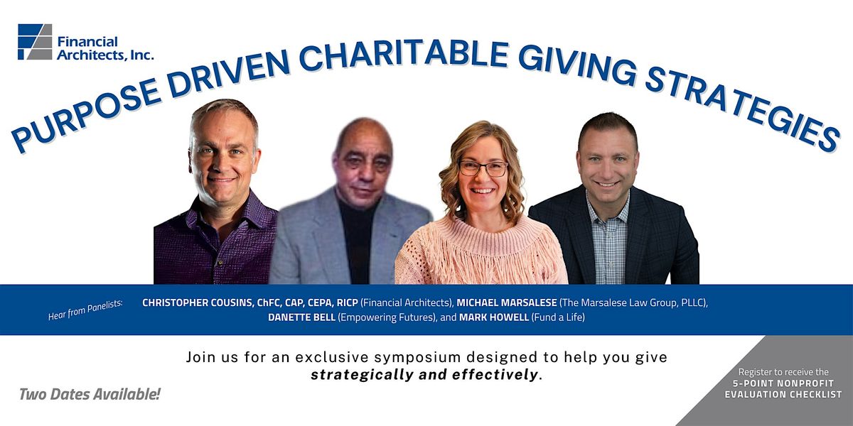 Purpose-Driven Charitable Giving Strategies for Legacy Builders (AM Event), 10 July | Event in Farmington Hills