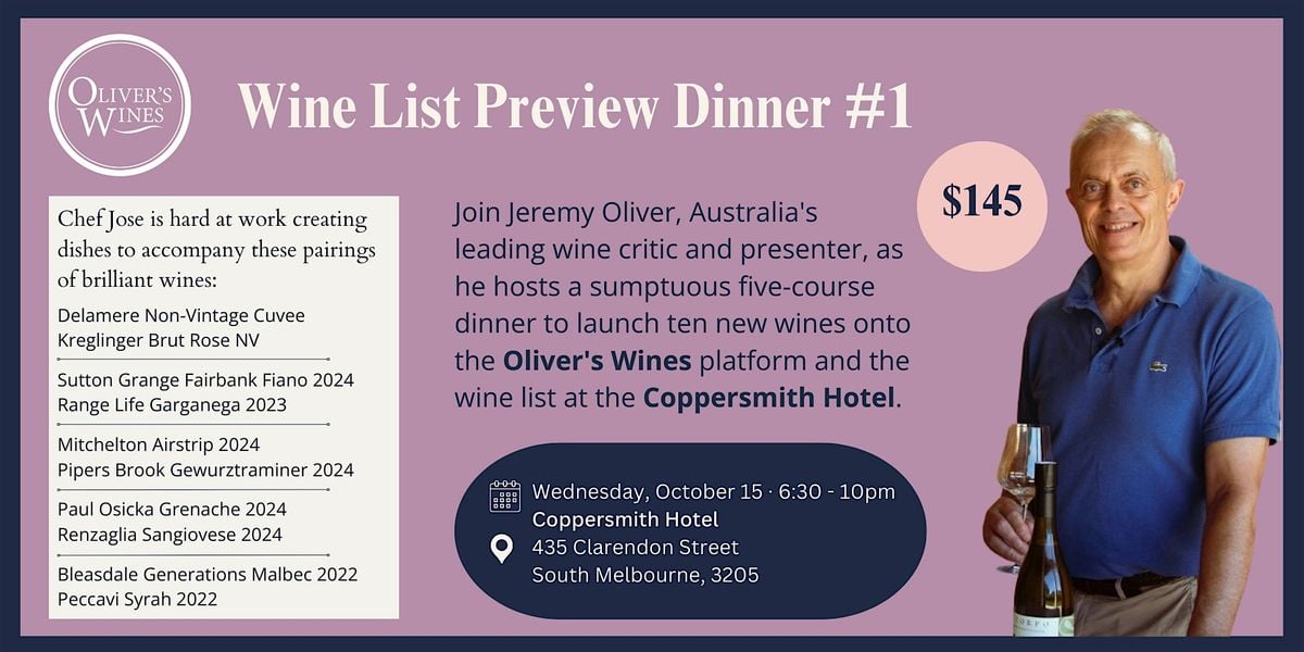 Wine List Preview Dinner #1, 15 October | Event in South Melbourne | AllEvents