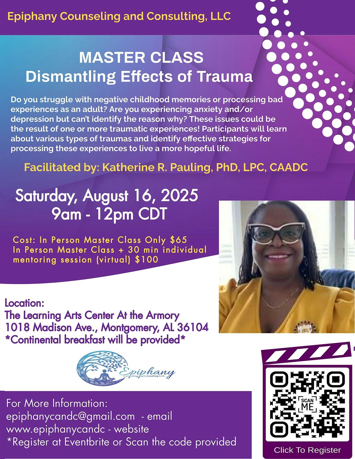 Dismantling the Effects of Trauma, 16 August | Event in Montgomery | AllEvents
