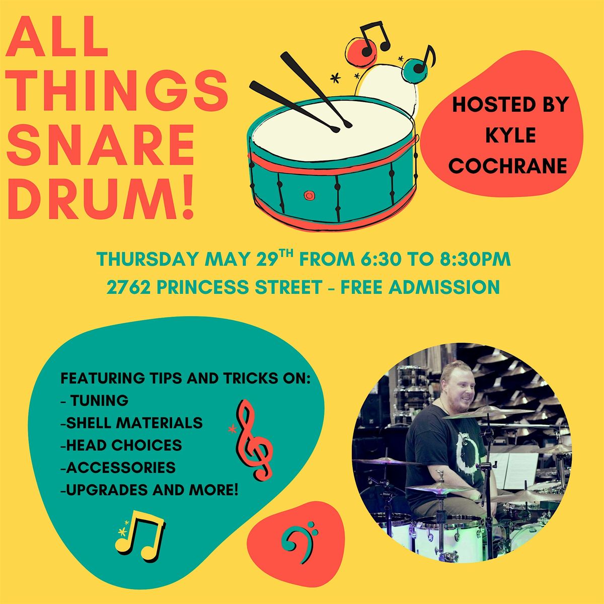 ALL THINGS SNARE DRUM!! - Free Drum Clinic @ Long & McQuade Kingston, 29 May | Event in Kingston | AllEvents