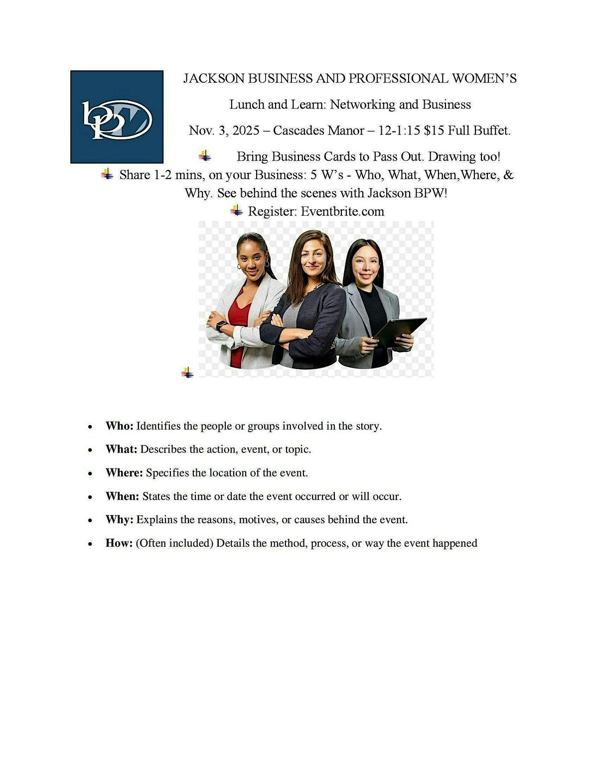 Lunch and Learn Networking and Business with Jackson BPW, 3 November | Event in Jackson | AllEvents