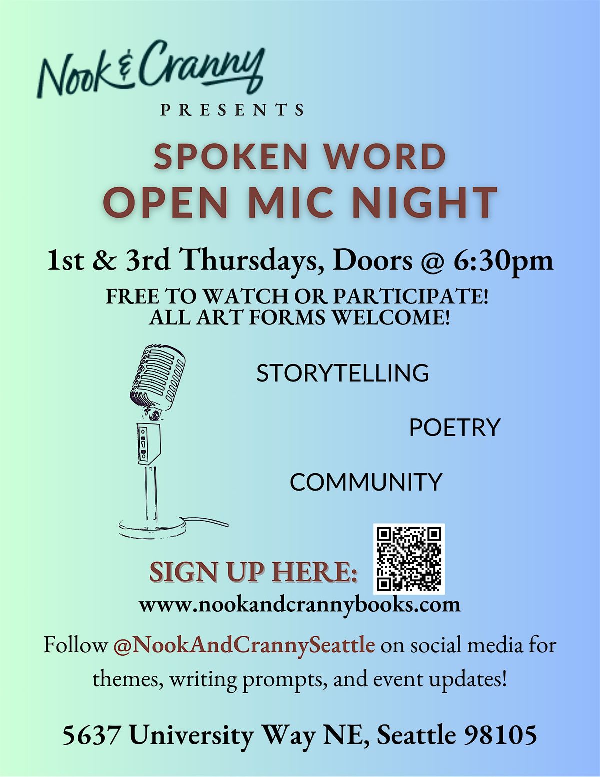 Nook & Cranny Spoken Word Open Mic | Event in Seattle | AllEvents