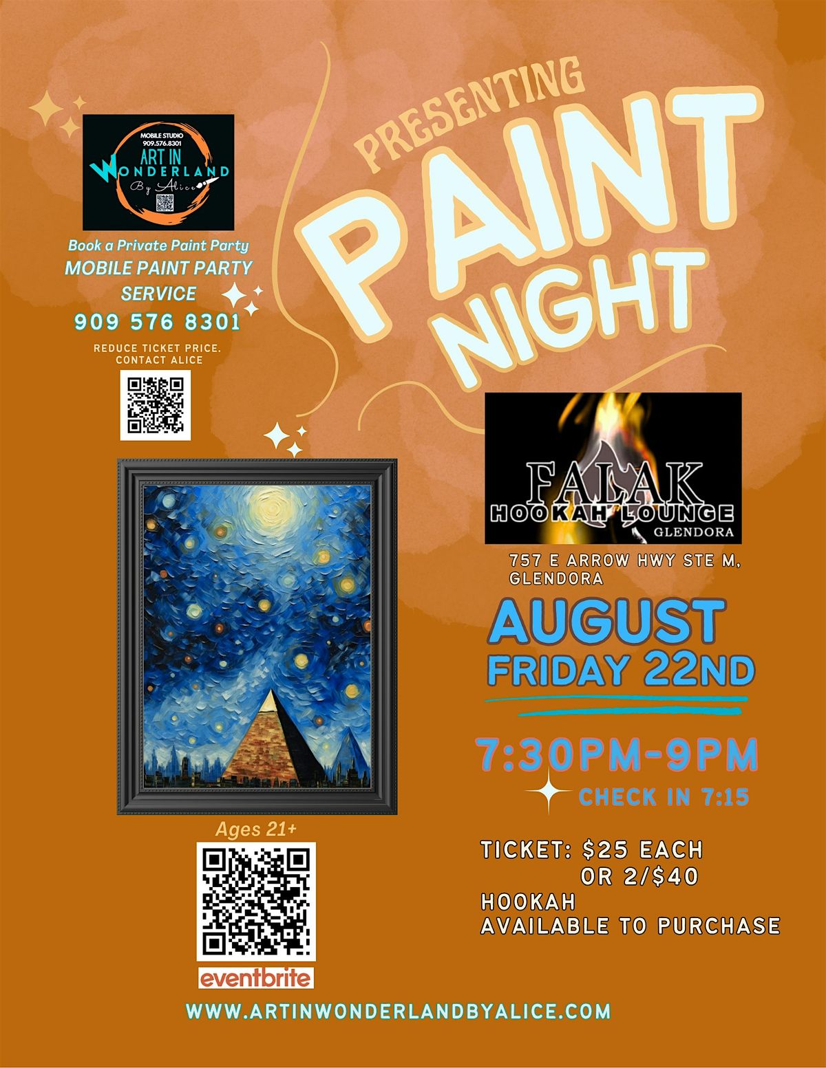 Paint N Hookah Night at Falak Glendora!!! Friday Night!!! Paint n Sip!!, 22 August | Event in Glendora | AllEvents