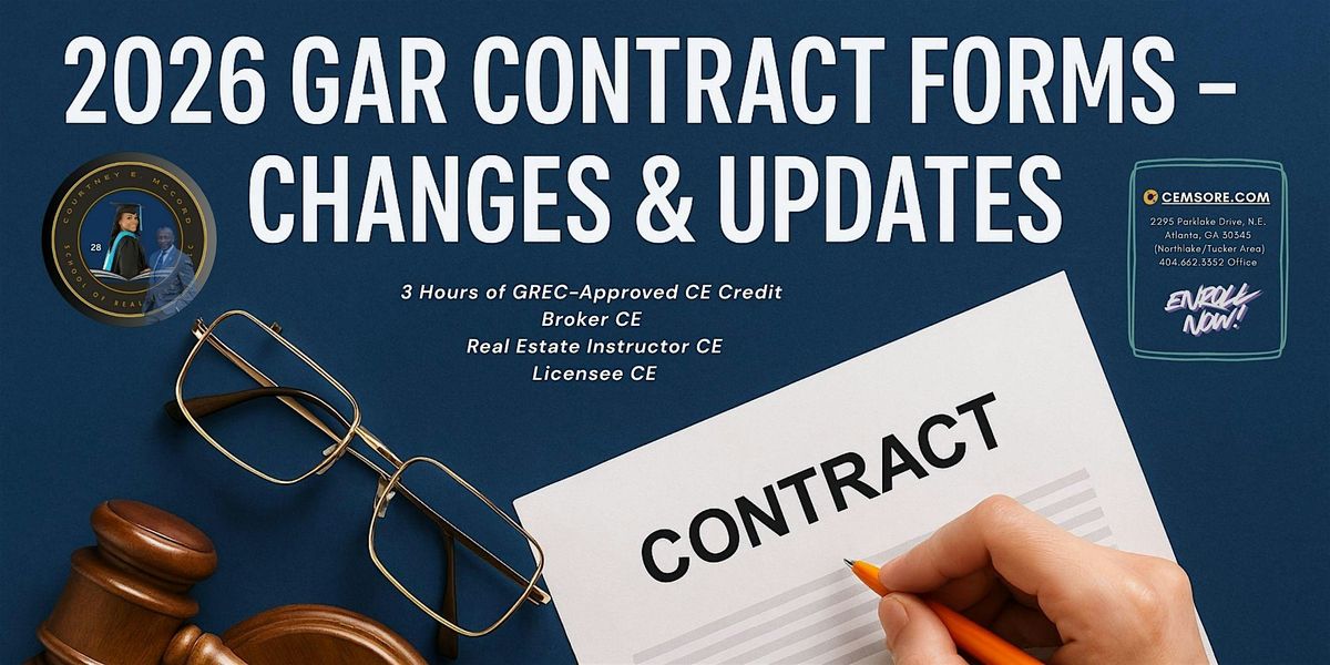 2026 GAR Contract Forms – Changes & Updates - In-Person & Virtual ZOOM, 28 January | Event in Atlanta