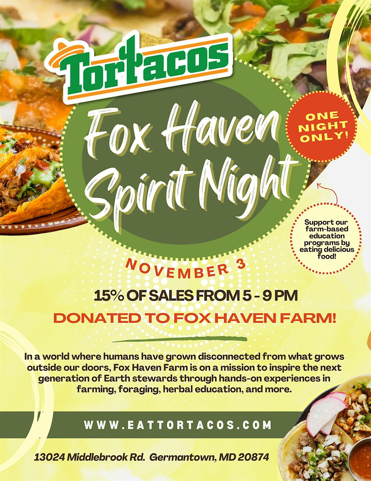 Fox Haven Spirit Night Fundraiser at Tortaco's in Germantown!, 3 November | Event in Germantown | AllEvents