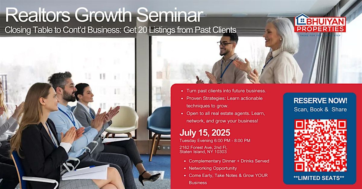 Realtors Growth Seminar: Closing Table to Continued Business, 15 July | Event in Staten Island | AllEvents