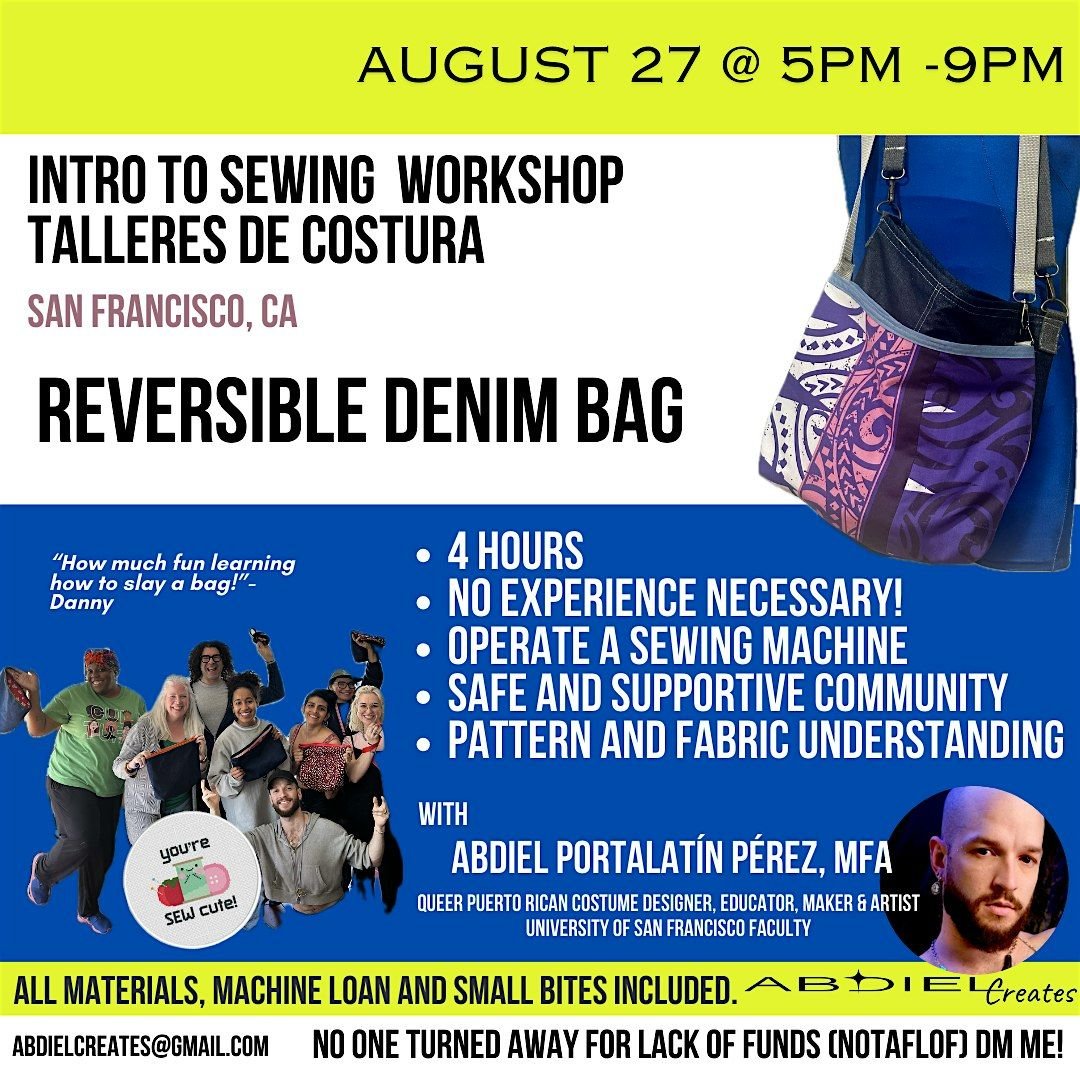 Intro to Sewing Workshop: Reversible Denim Bag Making, 3 May | Event in San Francisco | AllEvents