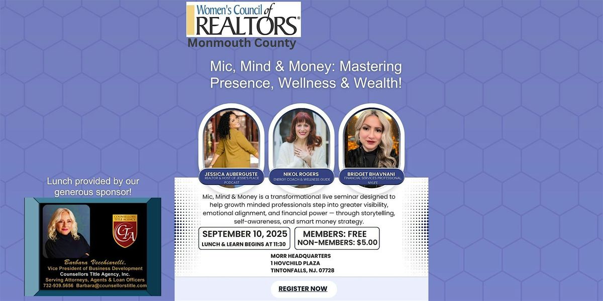 Mic, Mind & Money: Mastering Presence, Wellness & Wealth!, 10 September | Event in Tinton Falls | AllEvents
