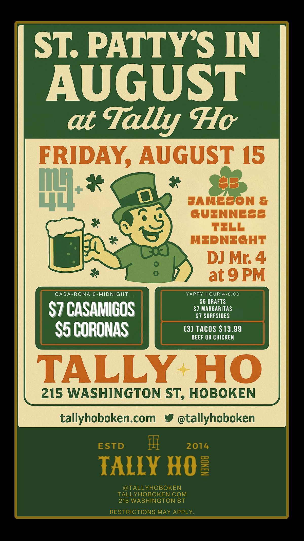 St. Patty’s in August at Tally Ho, 15 August | Event in Hoboken | AllEvents