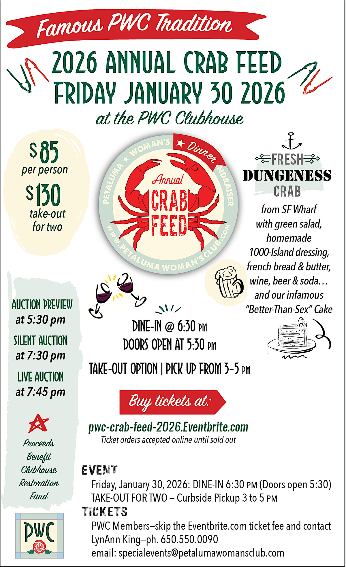PWC Annual Crab Feed Friday January 30 2026, 30 January | Event in Petaluma | AllEvents