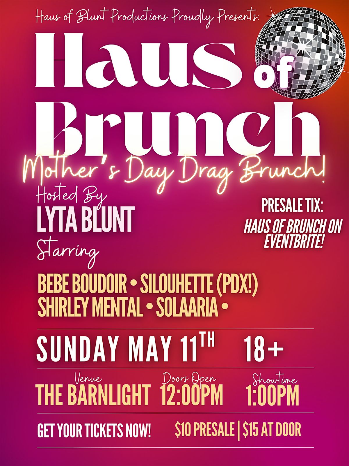 Haus of Brunch Eugene Drag Brunch! Mother’s Day Drag Brunch!, 11 May | Event in Eugene | AllEvents