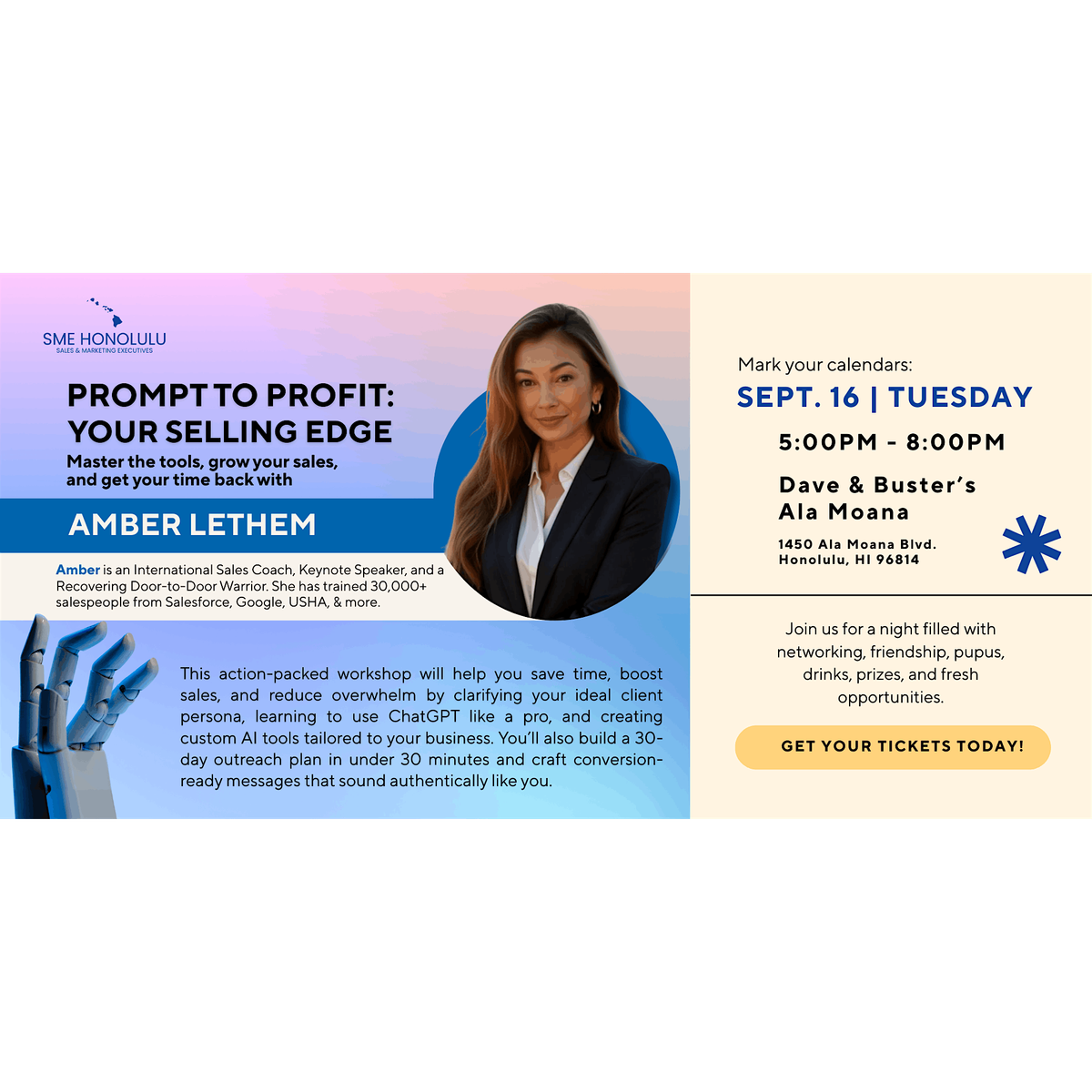 SME with Amber Lethem: Prompt to Profit, 16 September | Event in Honolulu | AllEvents