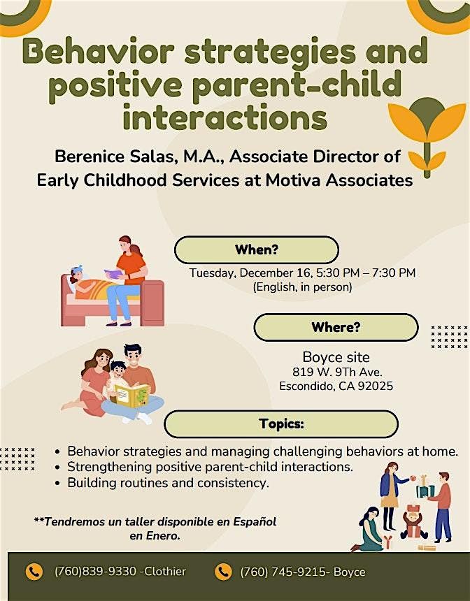 Behavior Strategies & Positive Parent-Child Interactions Workshop, 16 December | Event in Escondido | AllEvents