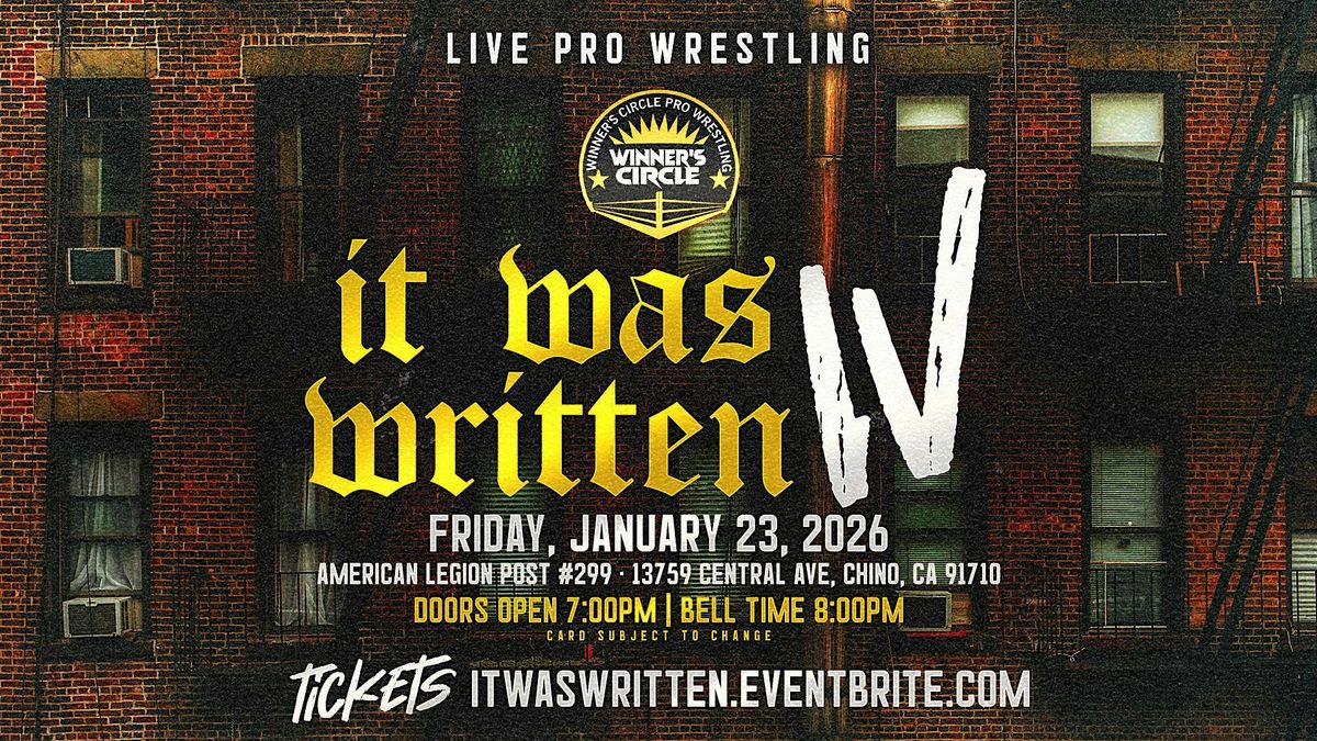 Winner's Circle Pro: "It Was Written 4", 23 January | Event in Chino | AllEvents