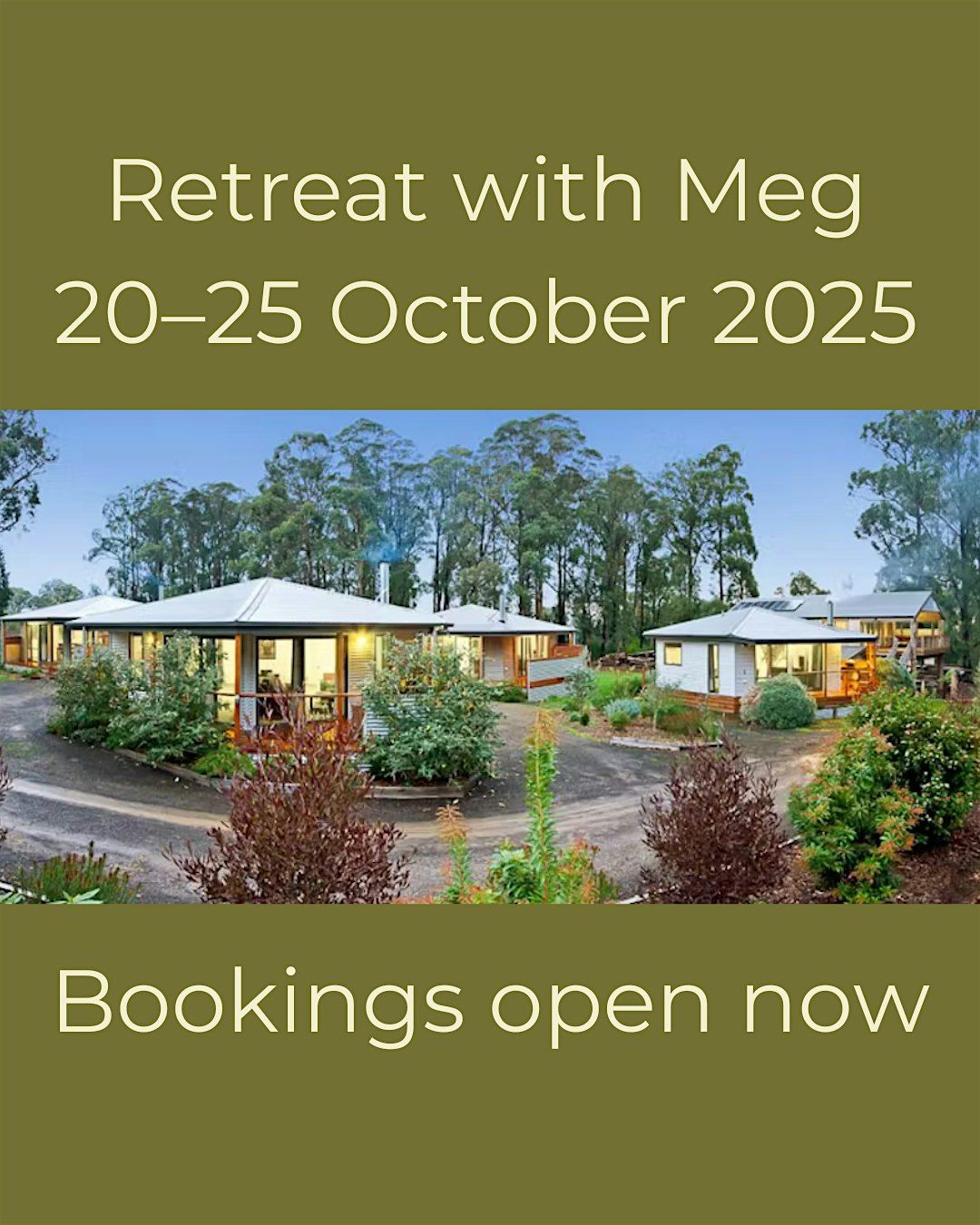 Retreat with Meg October 2025 – book on website ($3445-$3695), 20 October | Event in Kinglake | AllEvents