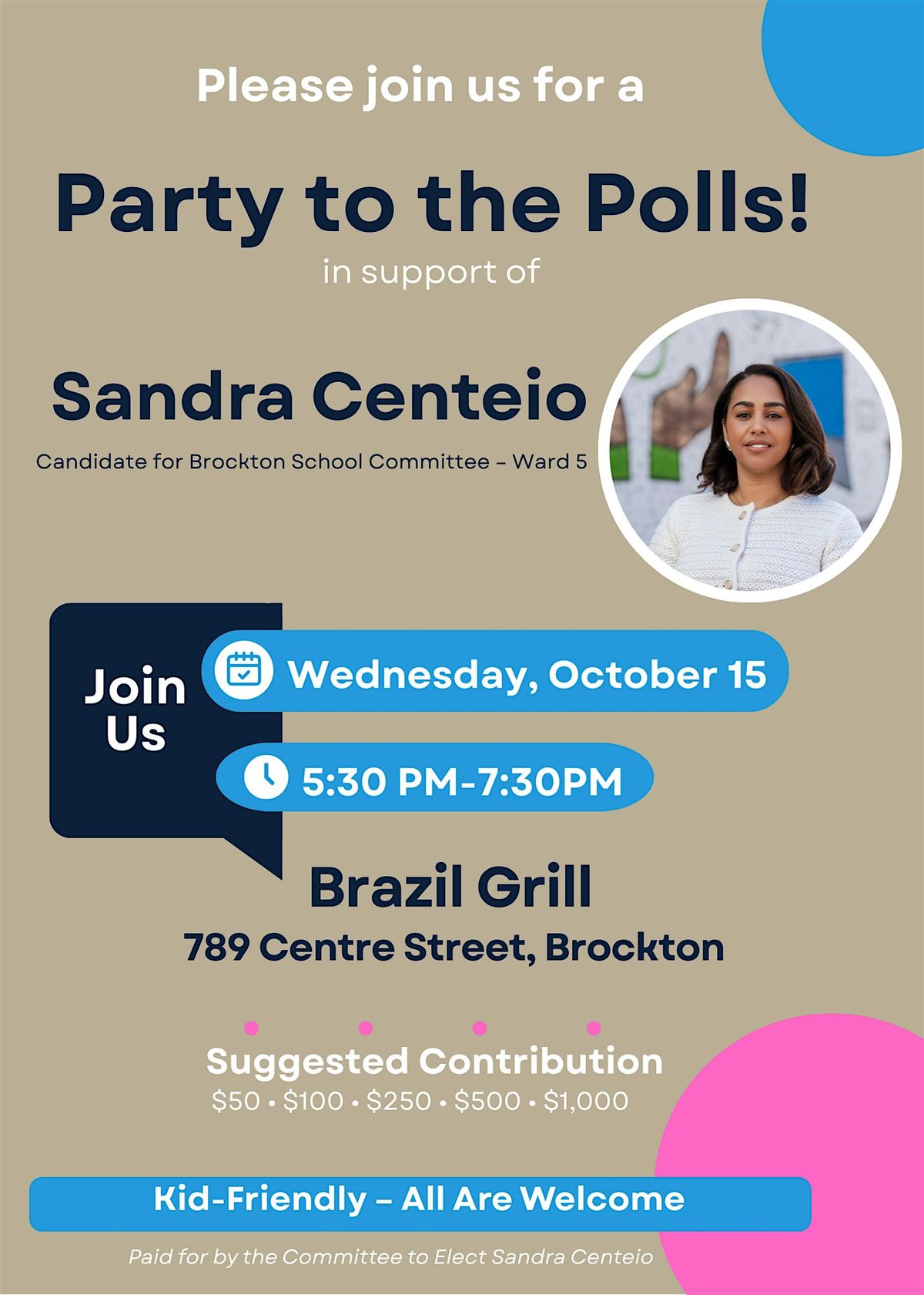 Party to the Polls: In Support of Sandra Centeio for School Committee, 15 October | Event in Brockton | AllEvents
