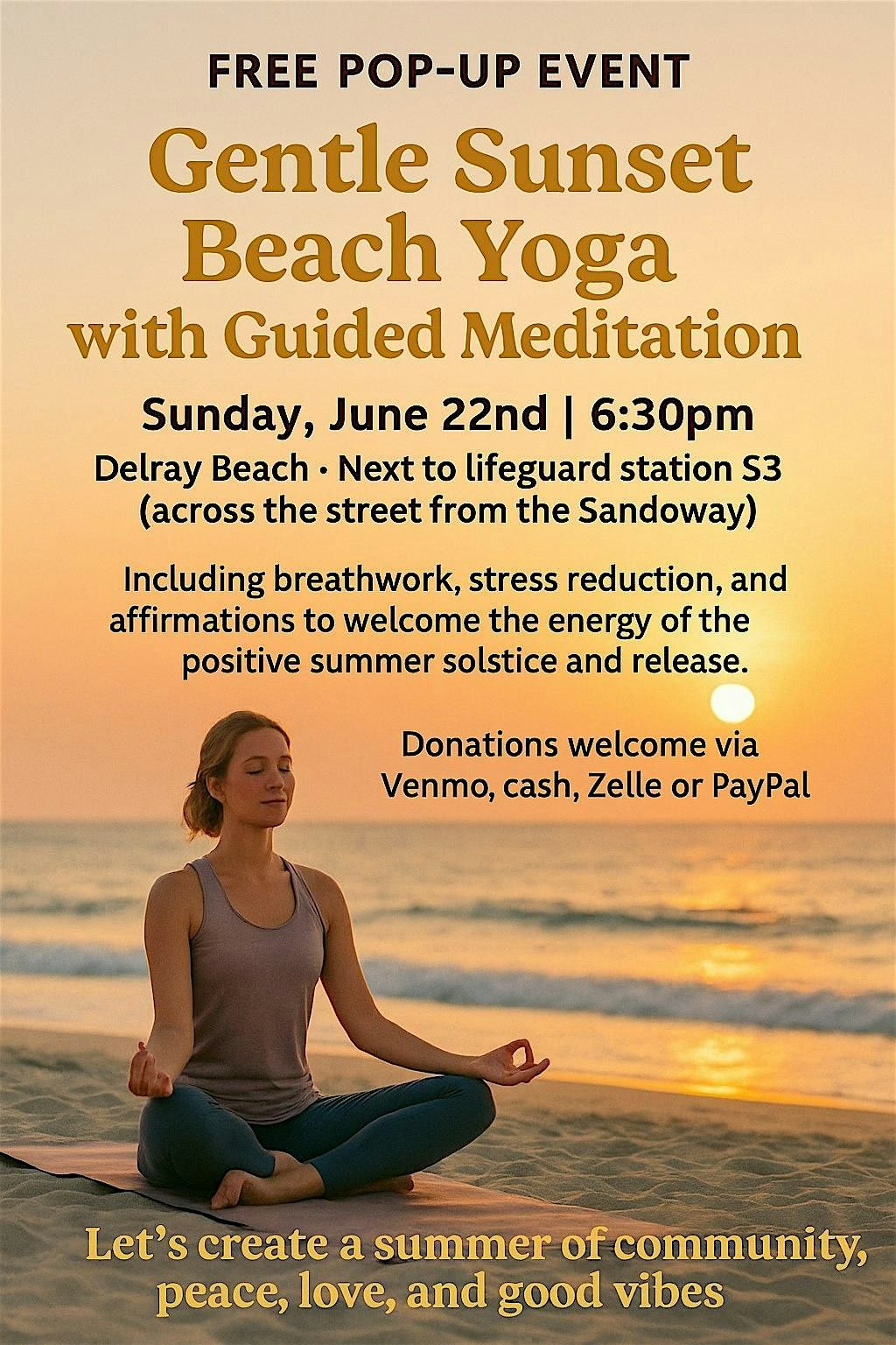 FREE Sunset Beach Yoga + Guided Meditation, 22 June | Event in Delray Beach | AllEvents