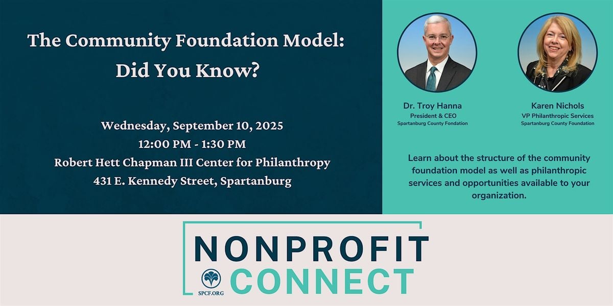 The Community Foundation Model: Did You Know?, 10 September | Event in Spartanburg | AllEvents