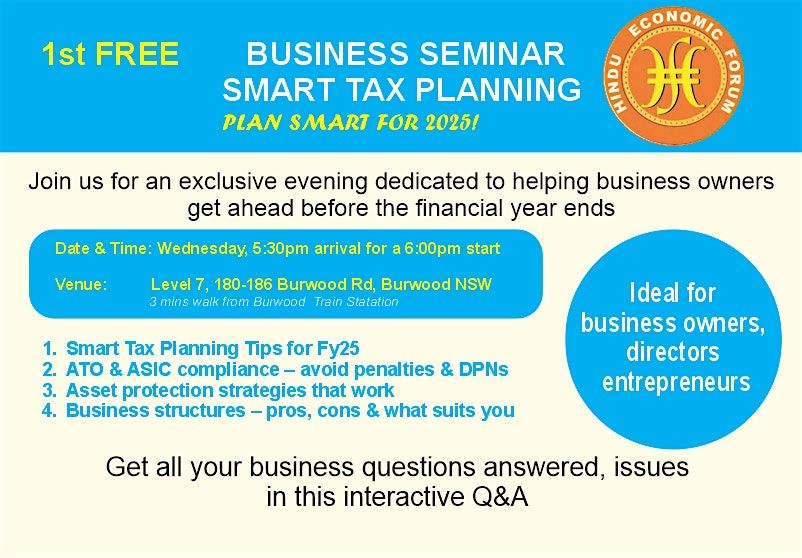 FREE BUSINESS SEMINAR – PLAN SMART FOR 2025! (worth $700), 21 May | Event in Burwood | AllEvents
