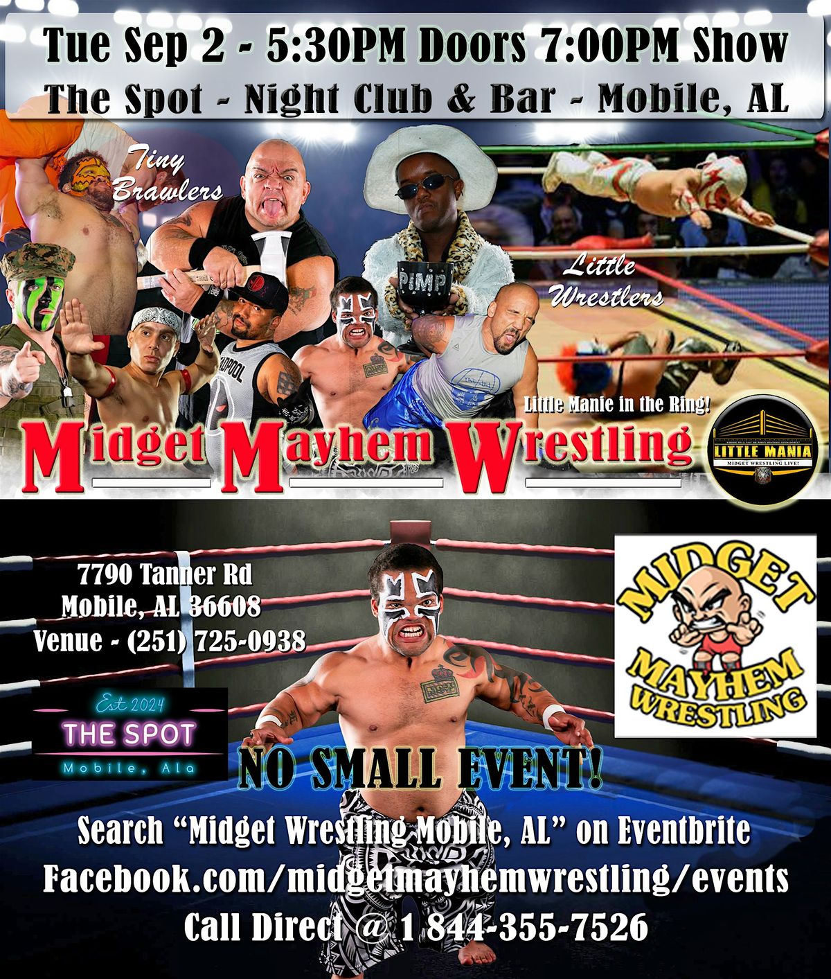 Midget Mayhem Wrestling Rips Through the Ring! Mobile AL 18+, 2 September | Event in Mobile | AllEvents