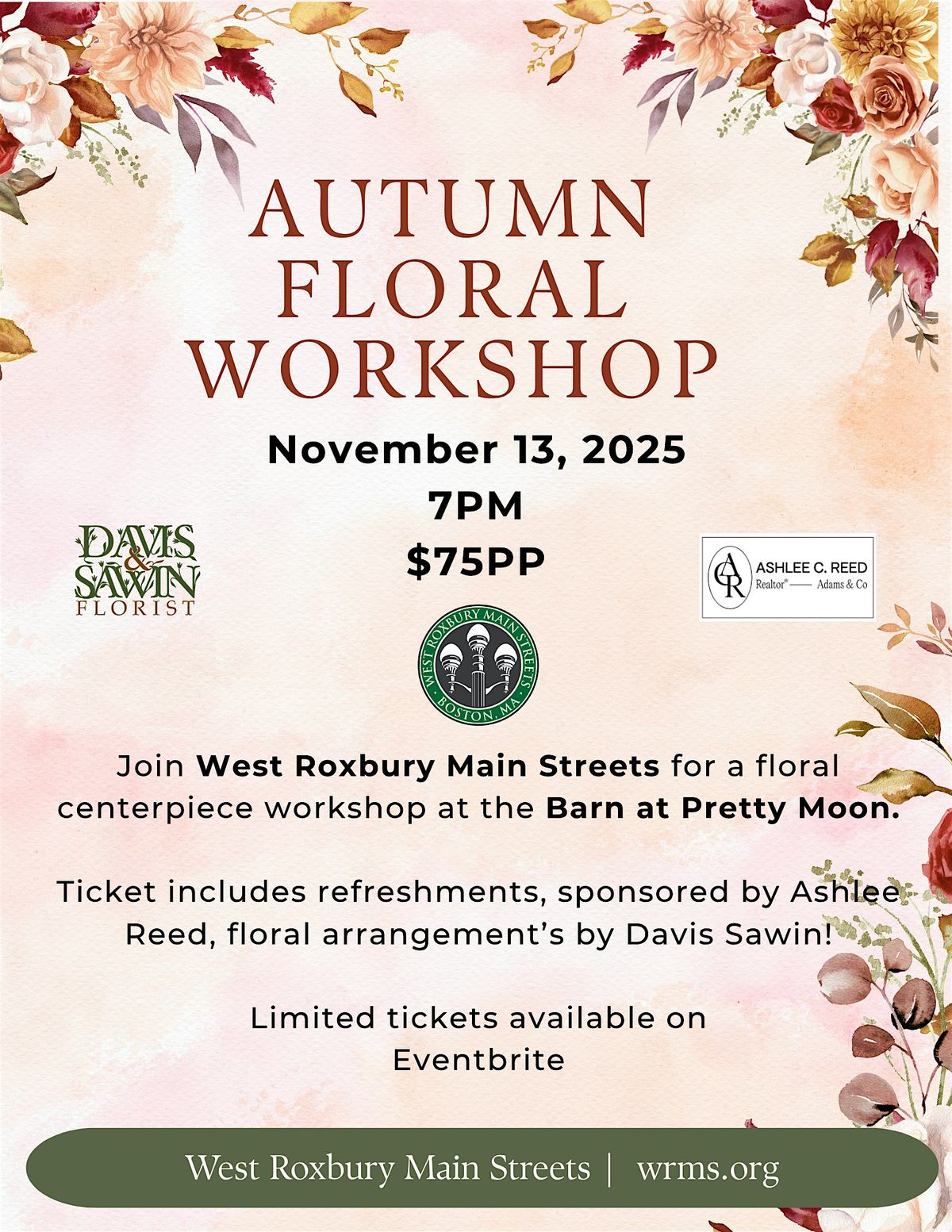 Sip & Style: Autumn Floral Workshop, 13 November | Event in Boston | AllEvents