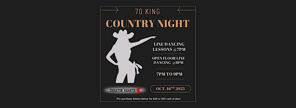 Country Night - Line Dancing Lessons - 70 King, Oshawa, 16 October | Event in Oshawa | AllEvents
