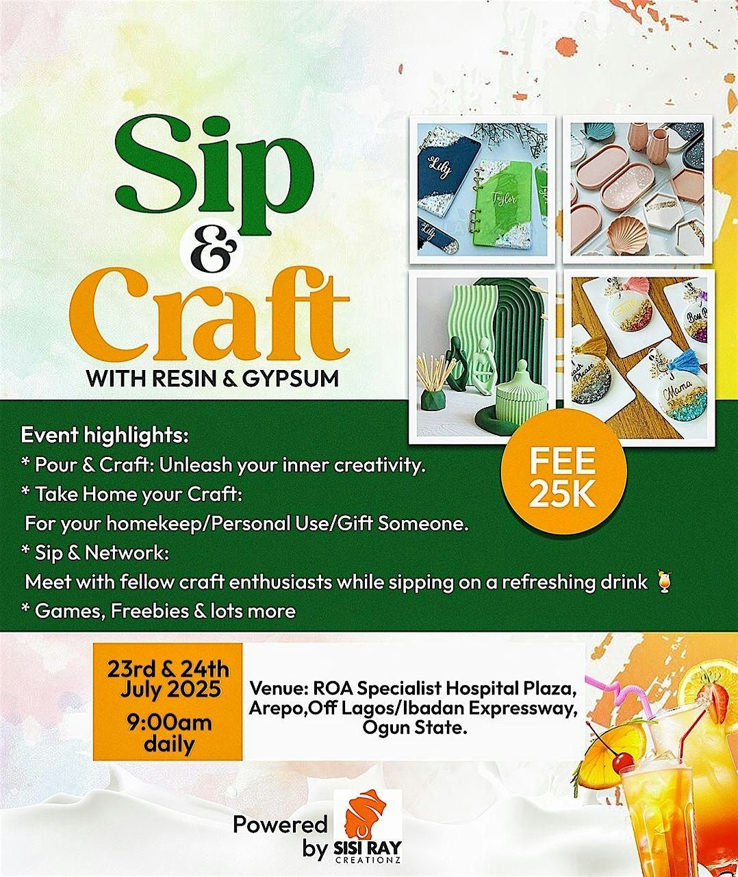 Sip N Craft with Resin & Gypsum, 23 July | Event in Arepo | AllEvents
