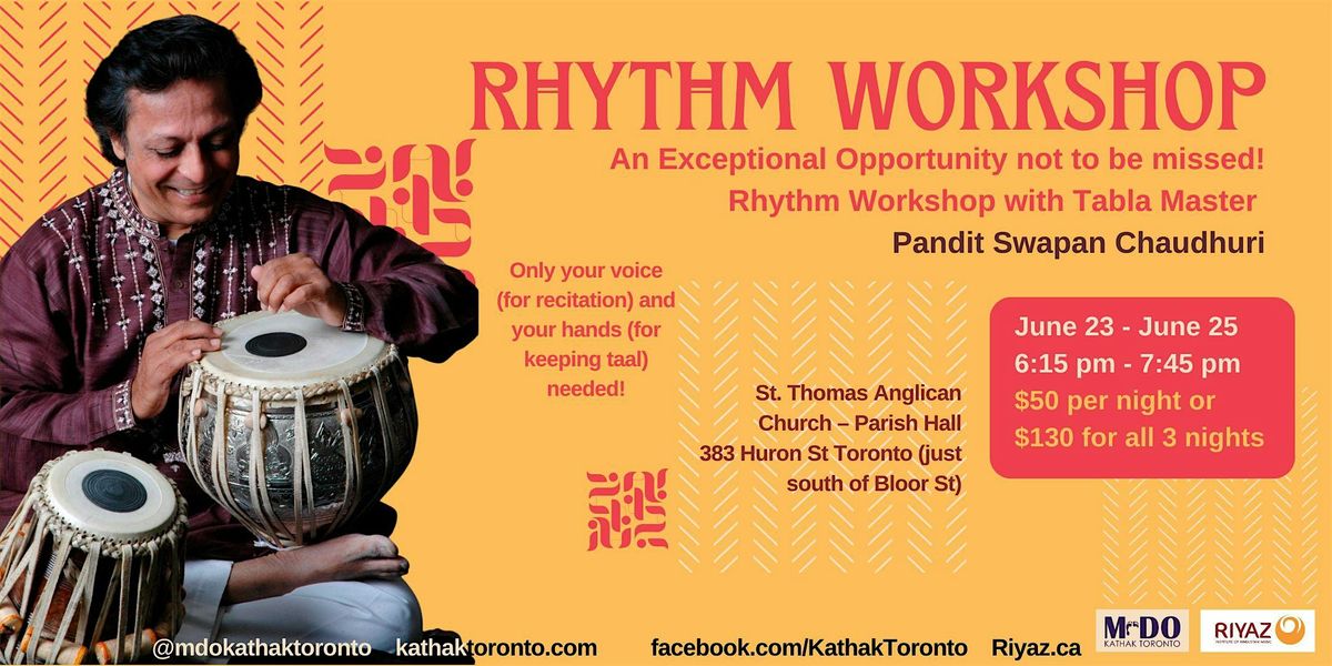 Rhythm workshop with Tabla Master Pandit Swapan Chauduri, 23 June | Event in Toronto | AllEvents
