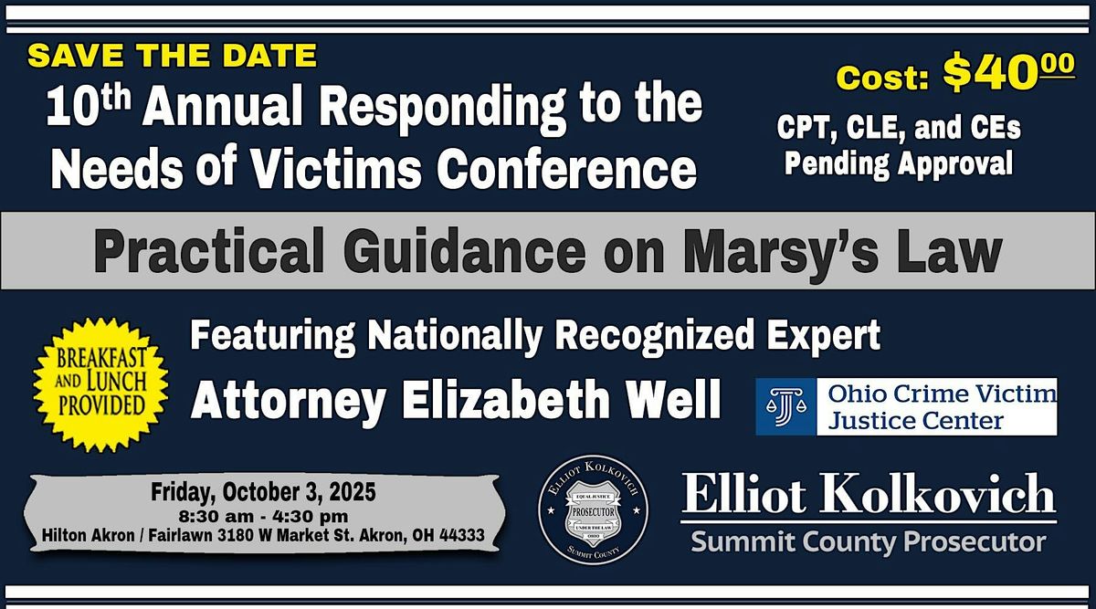 10th Annual Responding to the Needs of Victims Conference, 3 October | Event in Akron | AllEvents