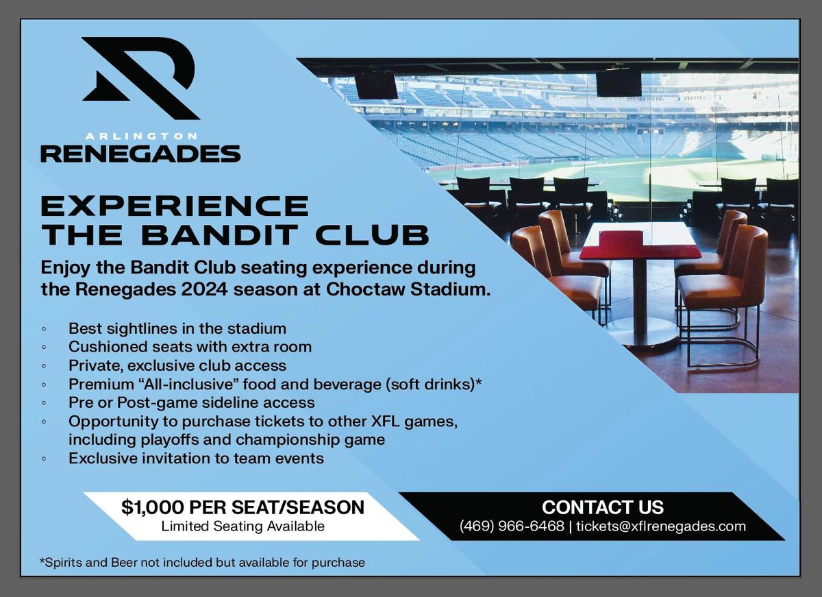 Houston Roughnecks at Arlington Renegades at Choctaw Stadium, Choctaw