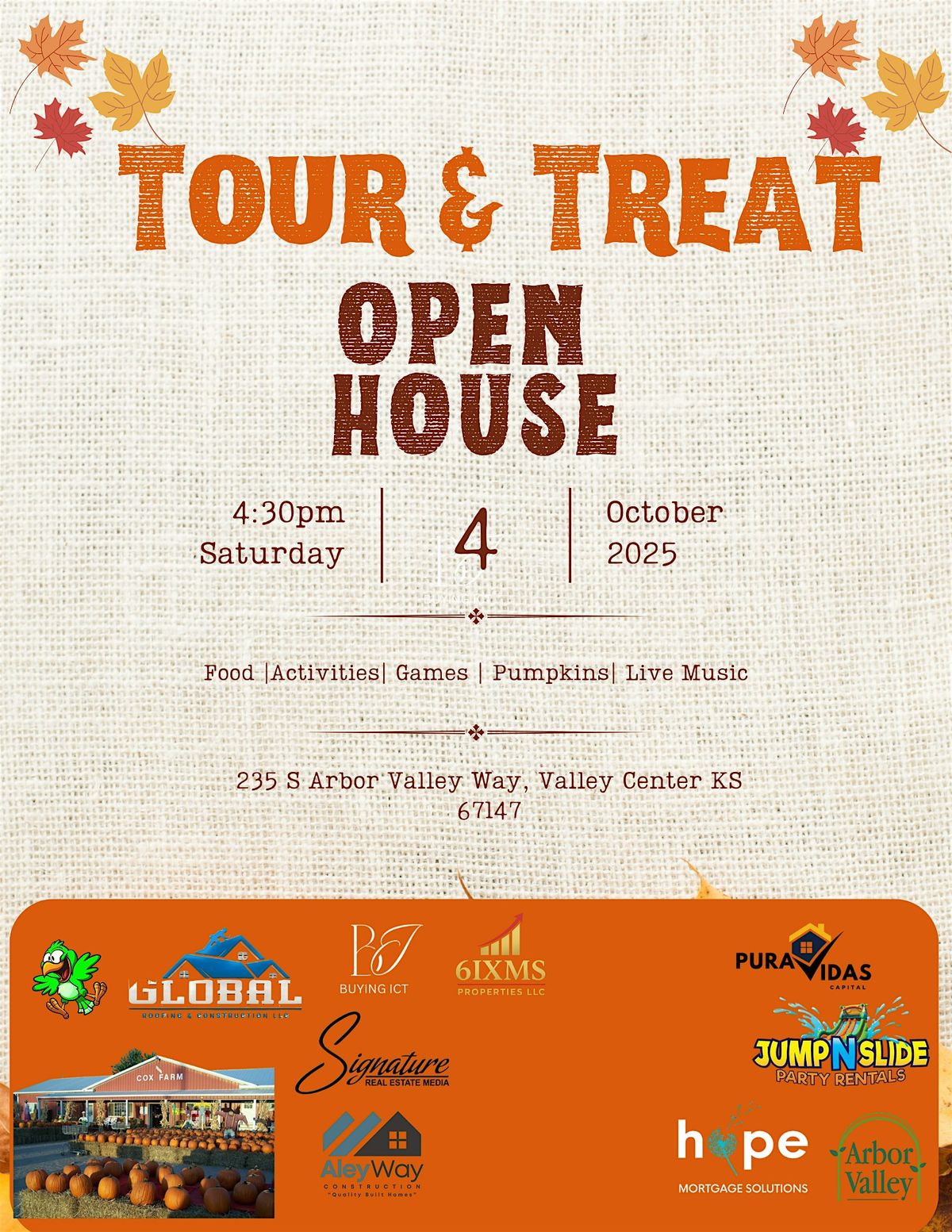 TOUR & TREAT OPEN HOUSE, 4 October | Event in Valley center | AllEvents