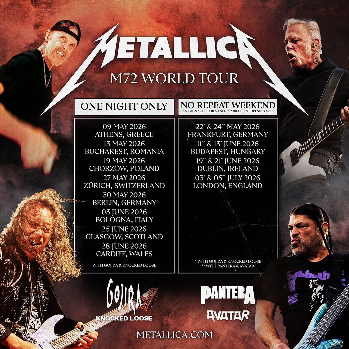 Metallica - 2-Day Pass - Pantera, Avatar, Gojira & Knocked Loose Budapest Tickets, 11 June | Event in Budapest
