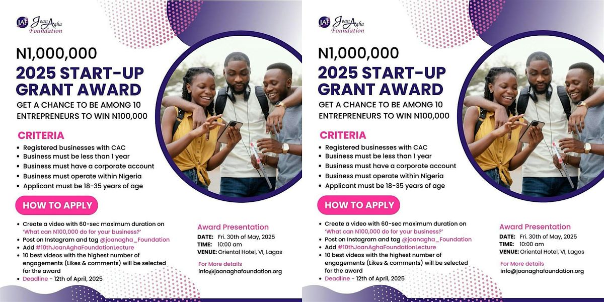 N1,000,000 START-UP GRANT ALERT!, 30 May | Event in Lagos | AllEvents