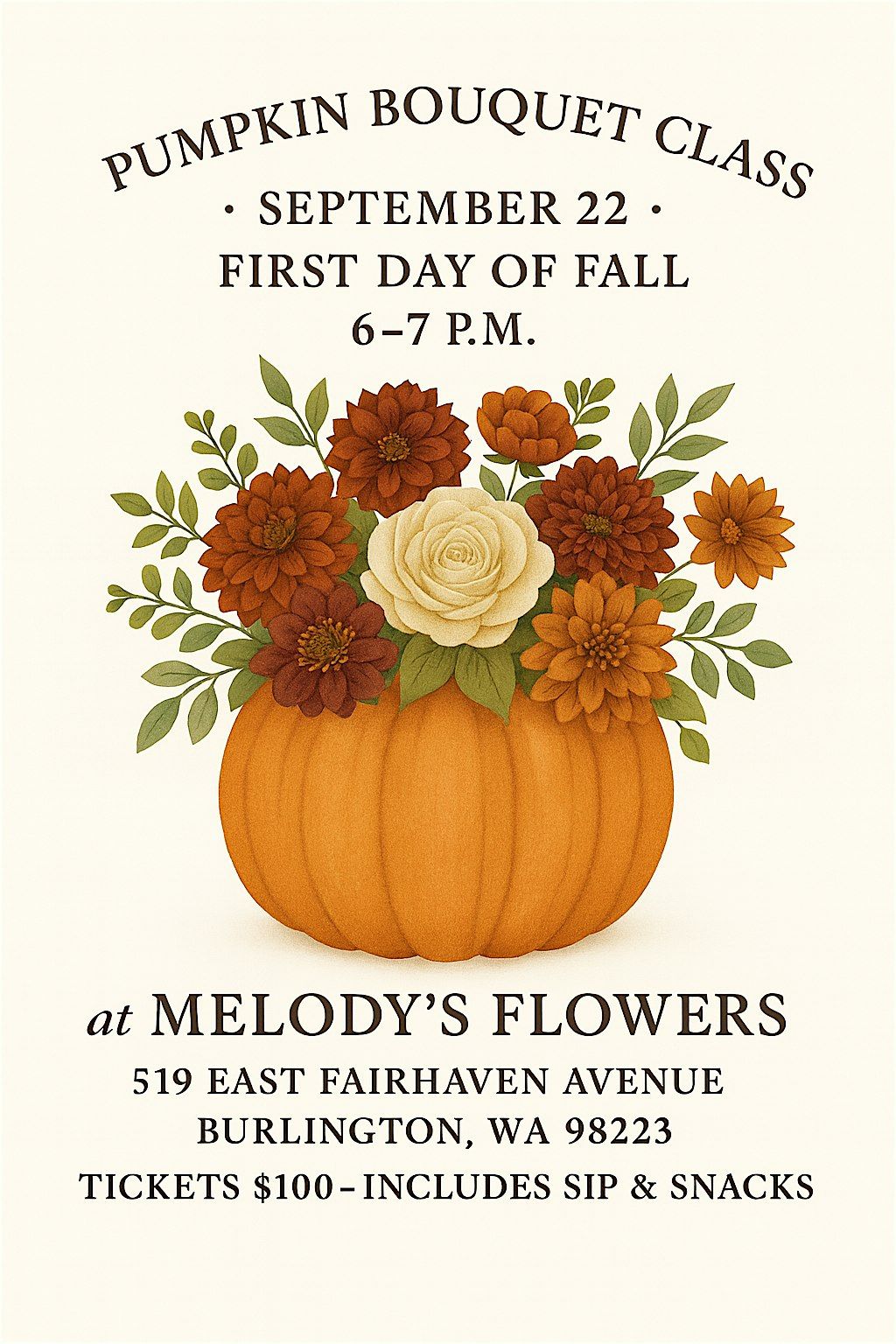 Pumpkin Bouquet Class, 22 September | Event in Burlington | AllEvents