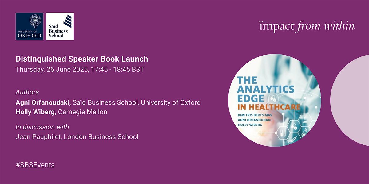 Book Launch - The Analytics Edge in Healthcare. | Event in Oxford | AllEvents