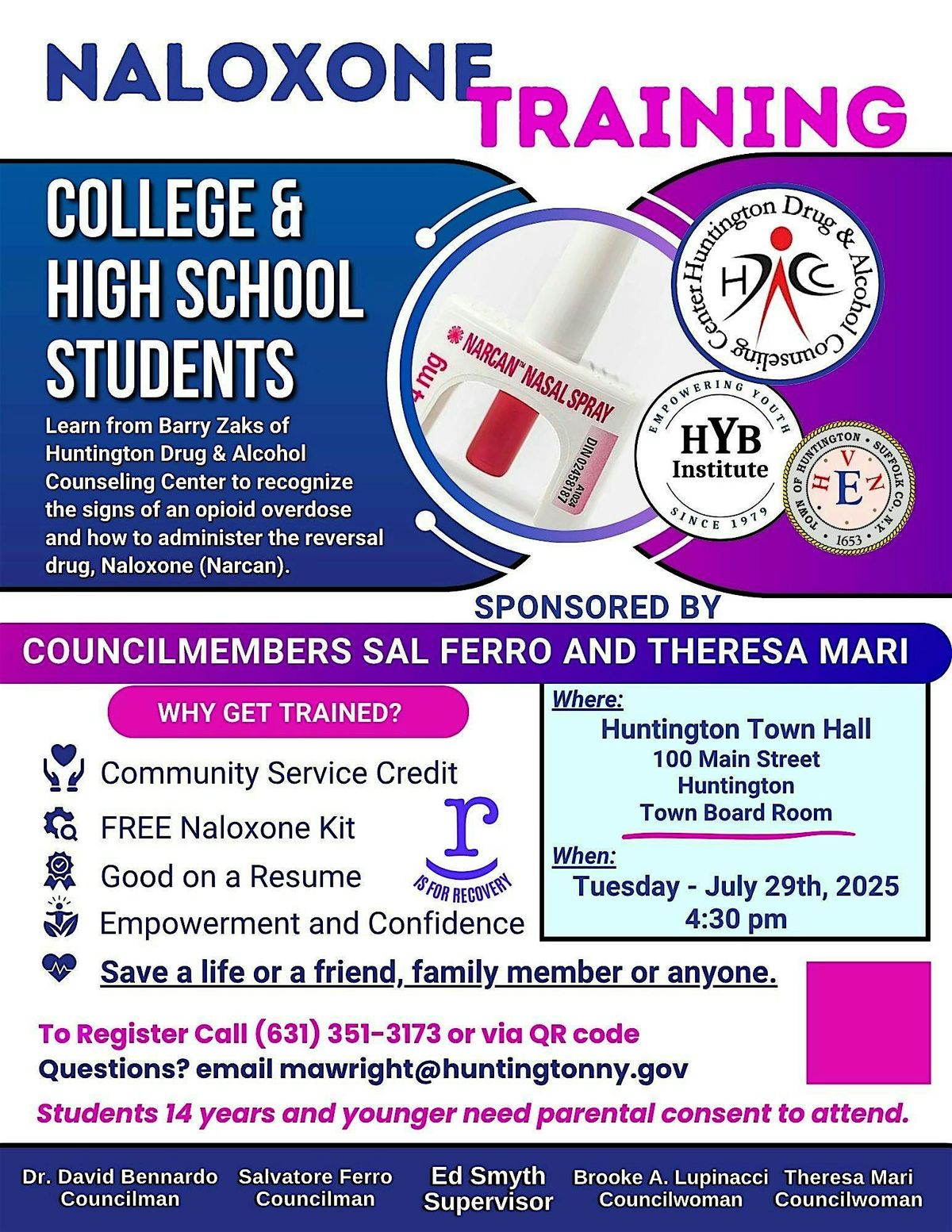 COLLEGE & HIGH SCHOOL STUDENTS Naloxone(NARCAN) Training | Event in Huntington | AllEvents