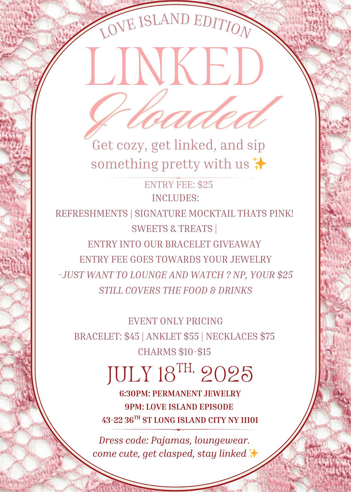Linked & loaded- Love island edition, 6 July | Event in Queens | AllEvents
