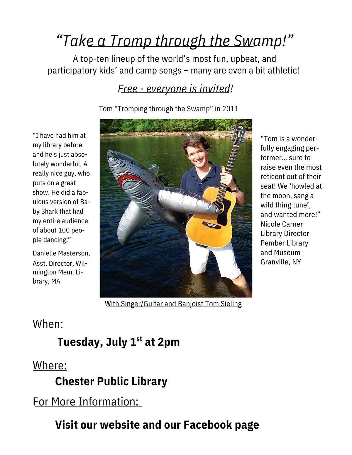 Take a Tromp through the Swamp with Tom Sieling (All Ages), 1 July | Event in Chester | AllEvents
