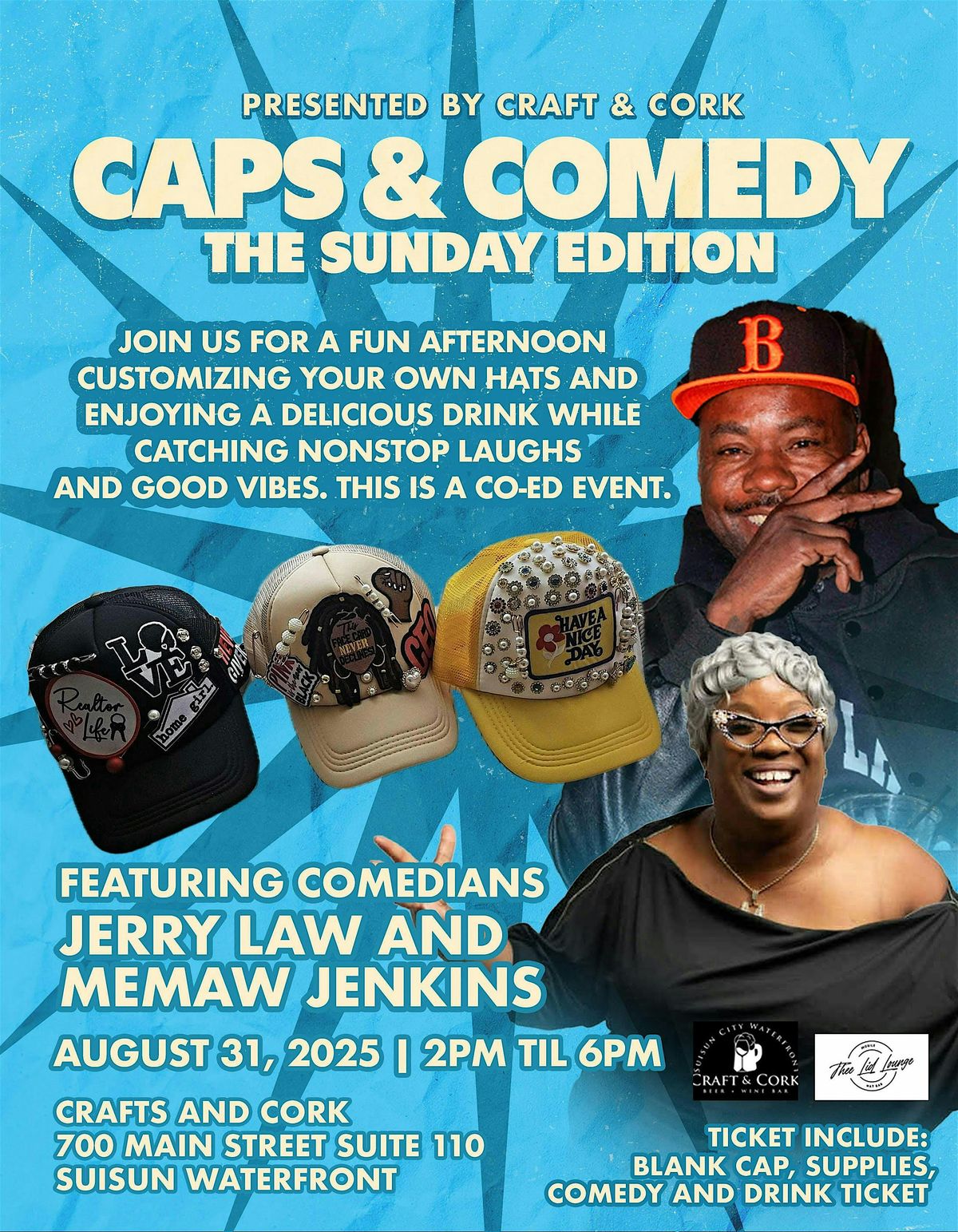 Caps & Comedy @ Craft & Cork Suisun, 31 August | Event in Suisun City | AllEvents
